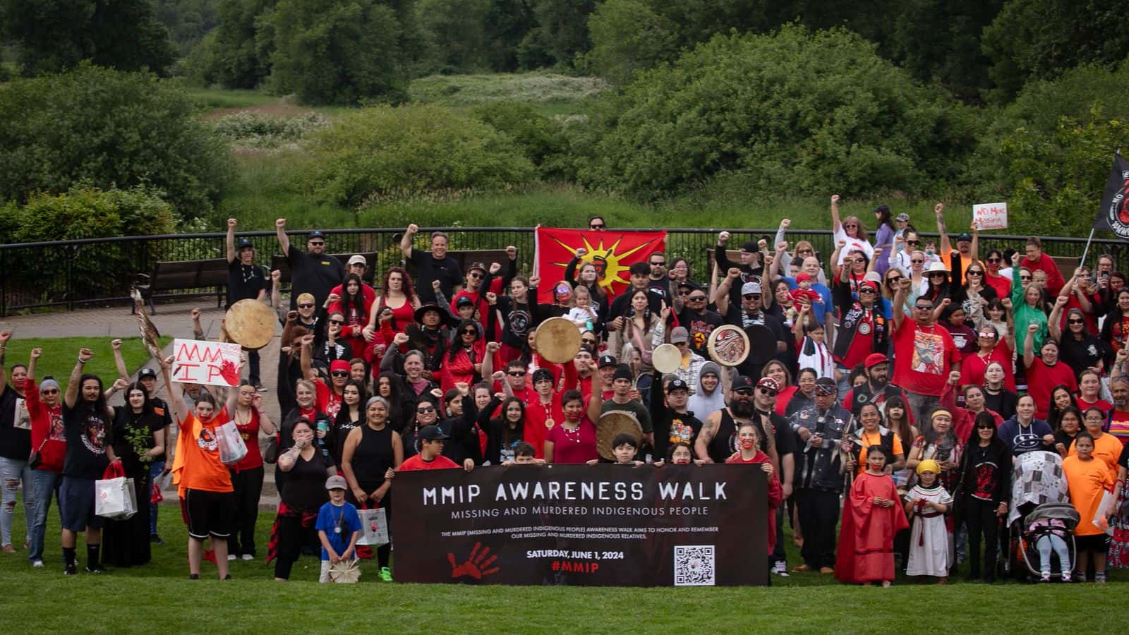 MMIP/MMIW activists pause for a group photo at Salem’s Riverfront Park on June 1, 2024. 