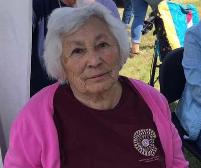 The late Tillie Walker attended the bronze statue dedication of her father near the Knife River Villages in Stanton, N.D. She died Feb. 3, 2018 at age 88. PHOTO BY JODI RAVE