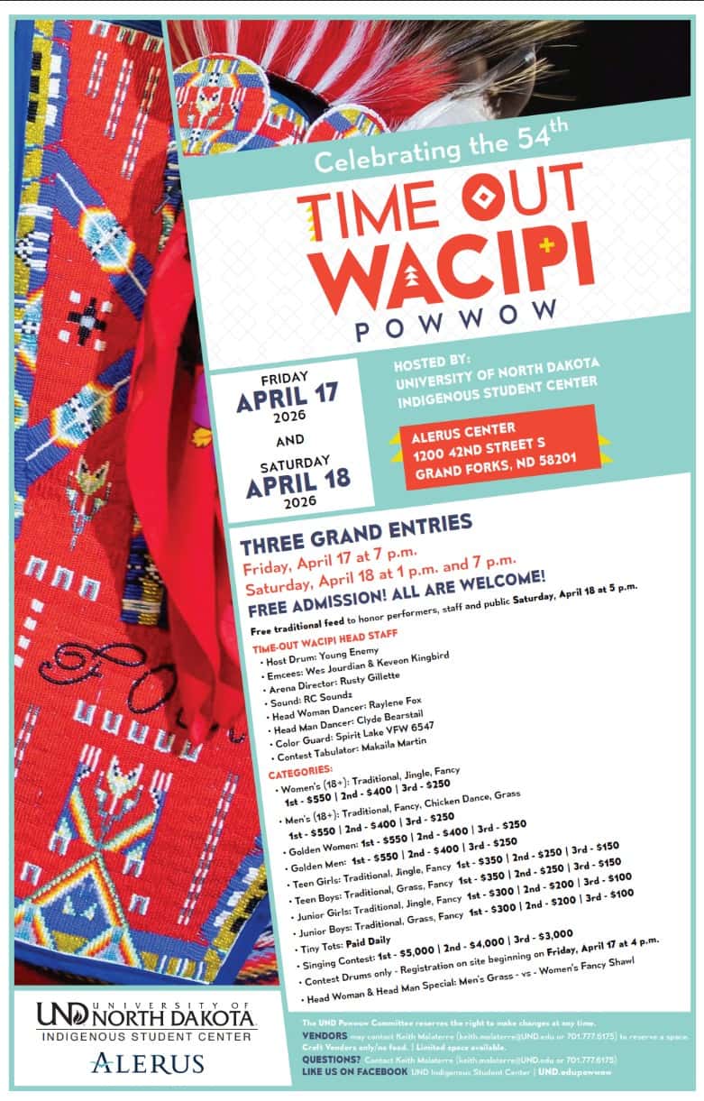 Time Out Wacipi powwow set for April 17-18 in Grand Forks