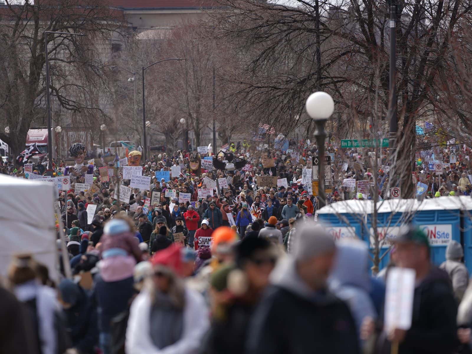Three separate marches convened at the Minnesota State Capitol grounds for the “No Kings” protest, which swelled to a crowd of more than 200,000 people.