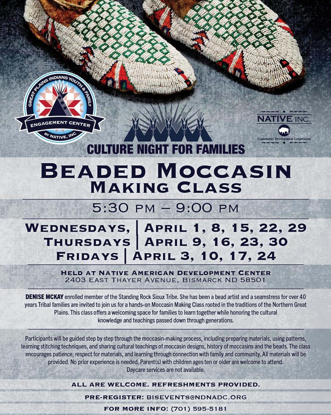 Beaded moccasin class continues for families in Bismarck