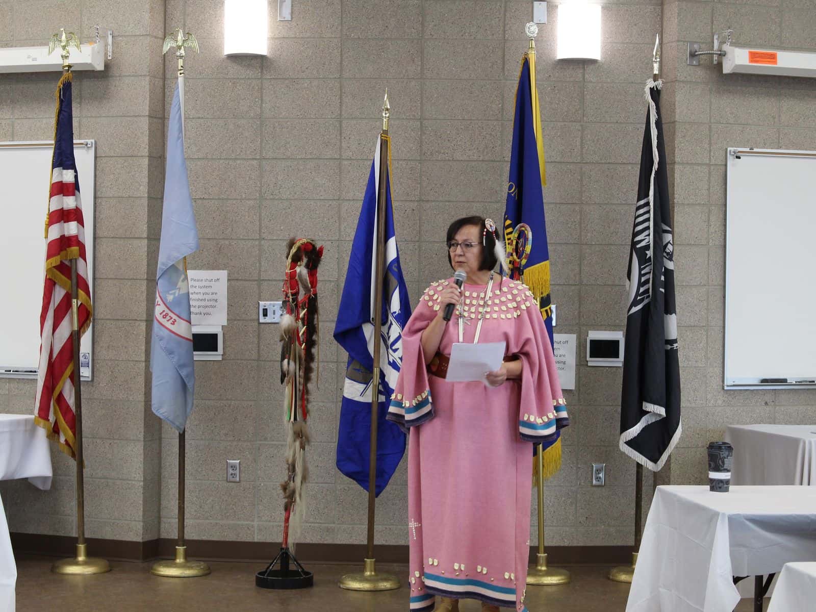 Tomi Kay Phillips, president of Sitting Bull College, speaks at her inauguration.