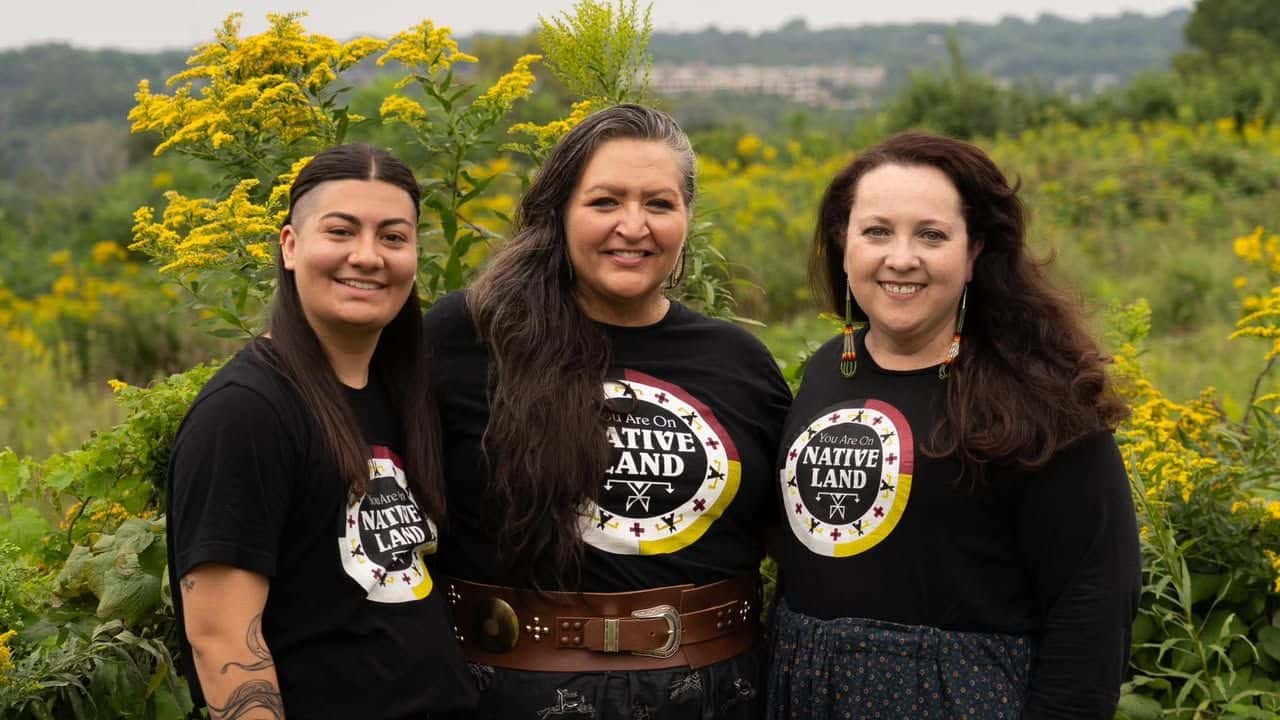 Mni Giizhik Theatre Ensemble founders, left to right: Sequoia Hauck, Adrienne Zimiga-January and Sara Pillatzki-Warzeha, St. Paul, Minnesota. The name Mni Giizhik translates to “cedar water,” which they say is “evocative of the living, changing and healing properties of live performance.”