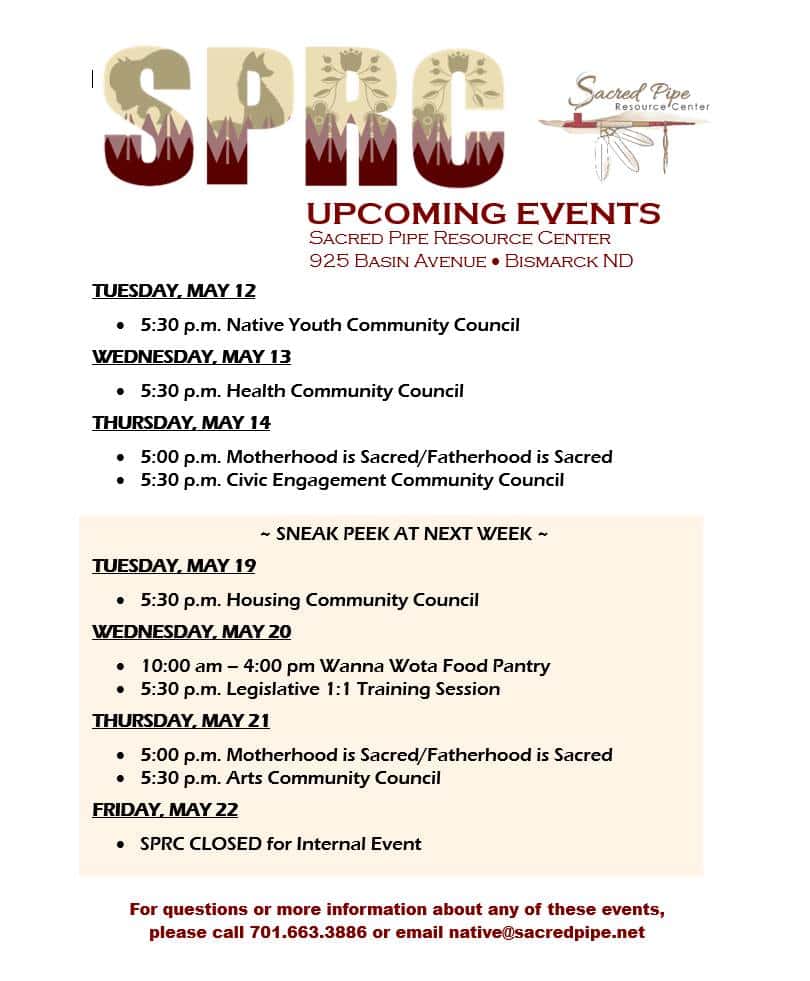 Sacred Pipe Resource Center announces May community council meetings and programs