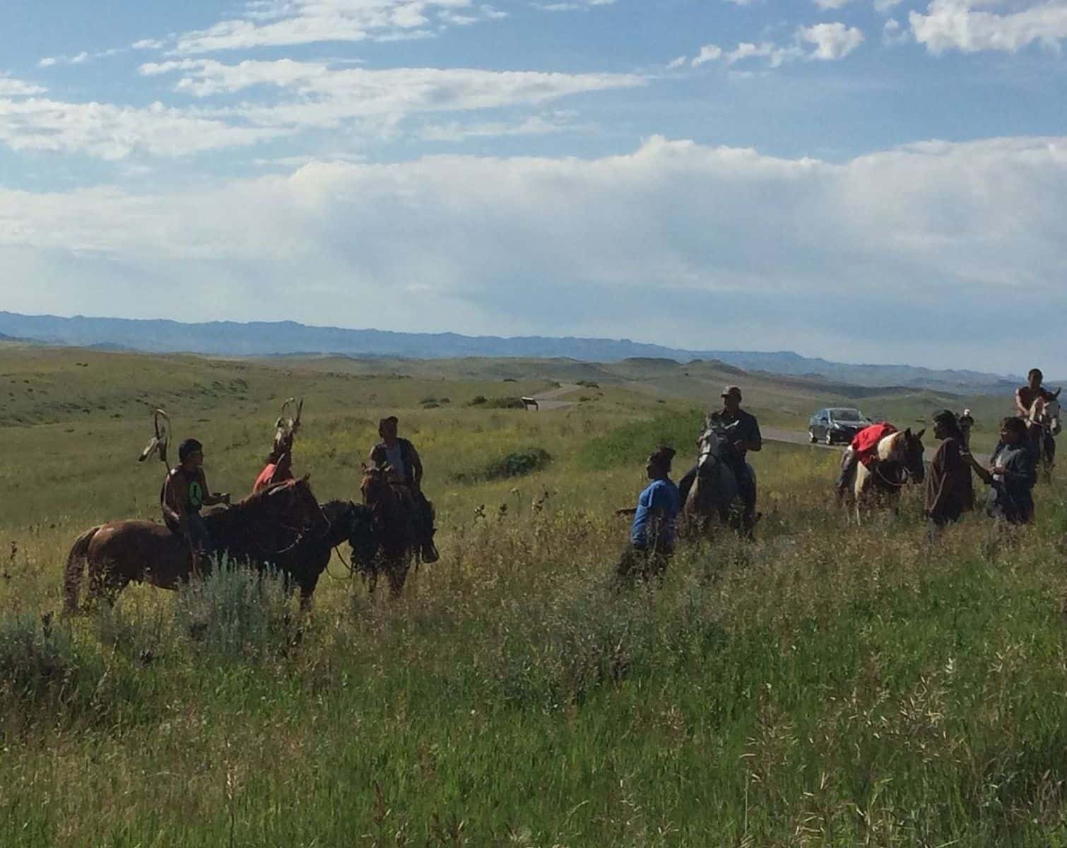 A group of Native horse riders participate in commemorative events at the Little Bighorn Battlefield National Monument, Wednesday, June 25, 2014.