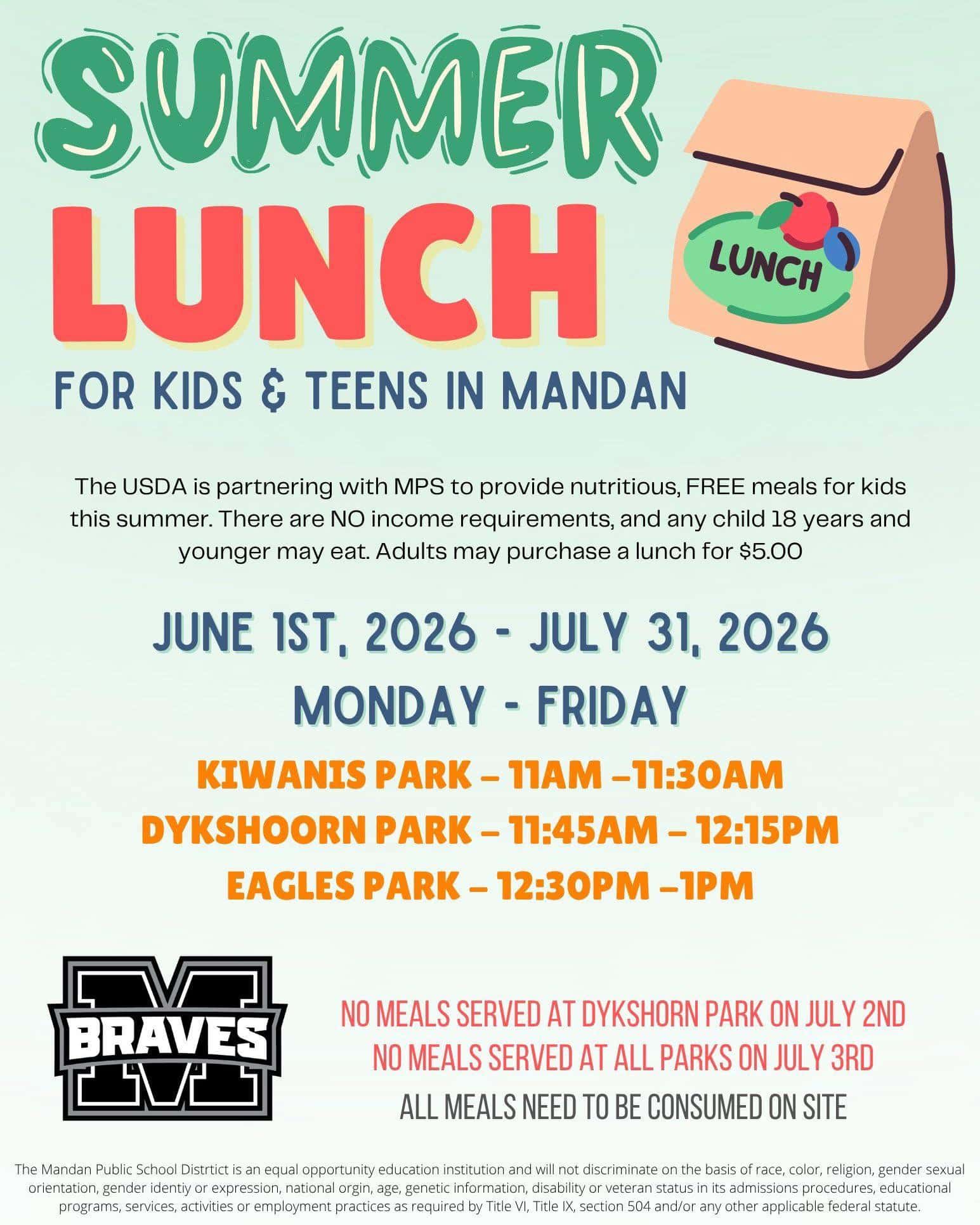 Mandan schools to provide free summer lunches for children