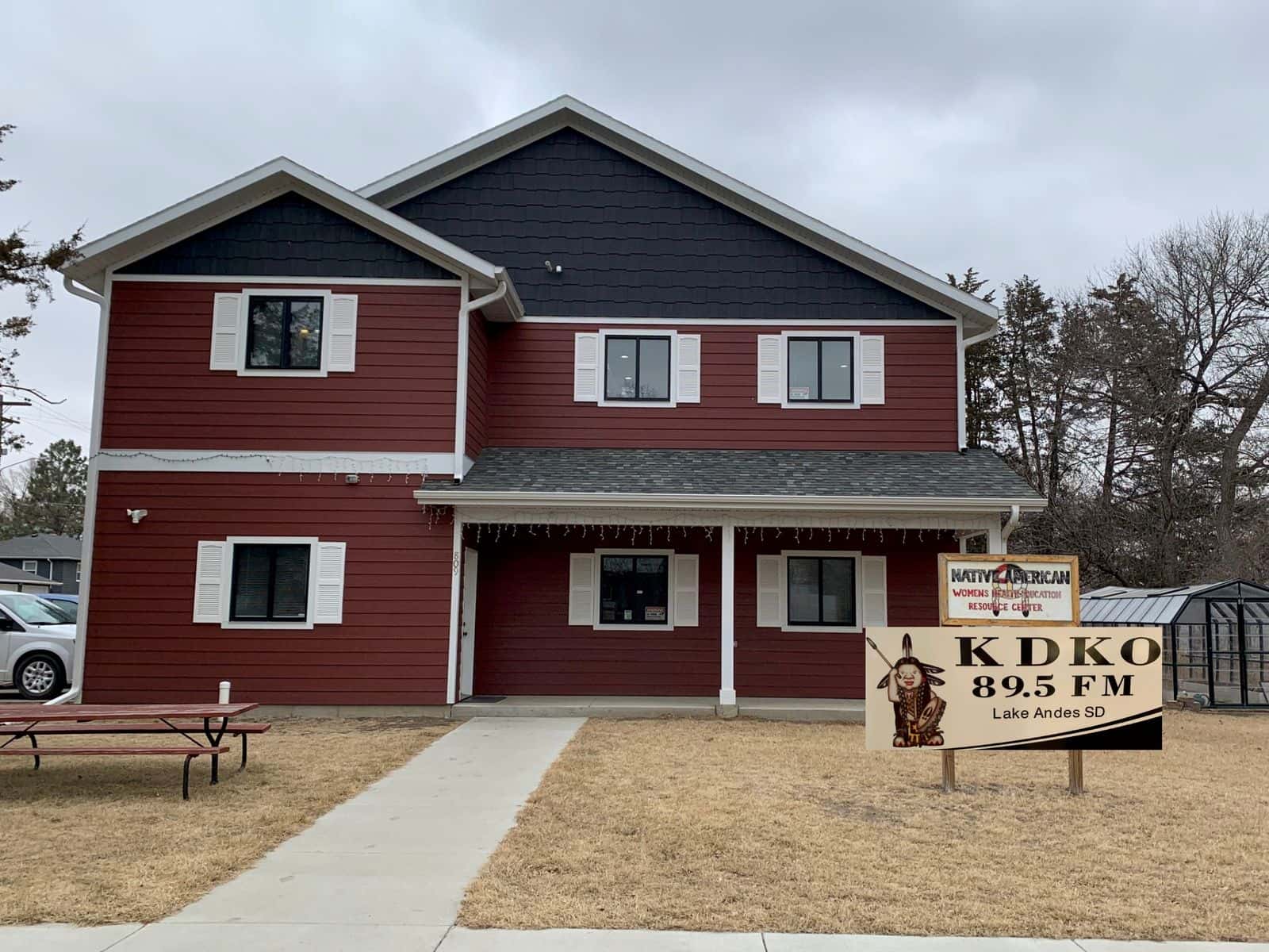 Exterior shot of KDKO in Lake Andes, South Dakota, 2026. The station serves the Yankton Sioux Tribe.