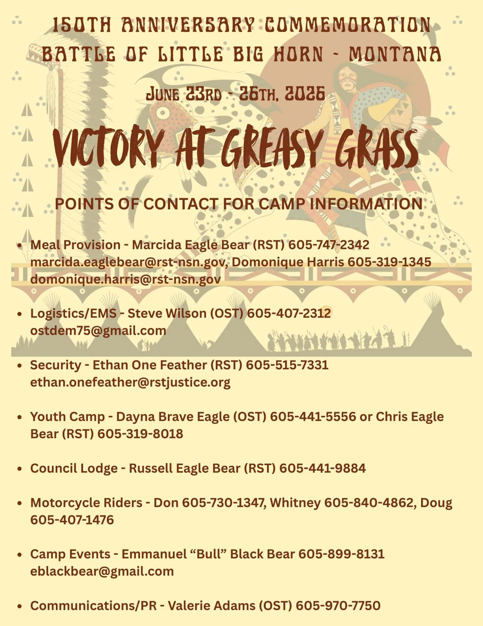 Victory at Greasy Grass organizers list camp information contacts