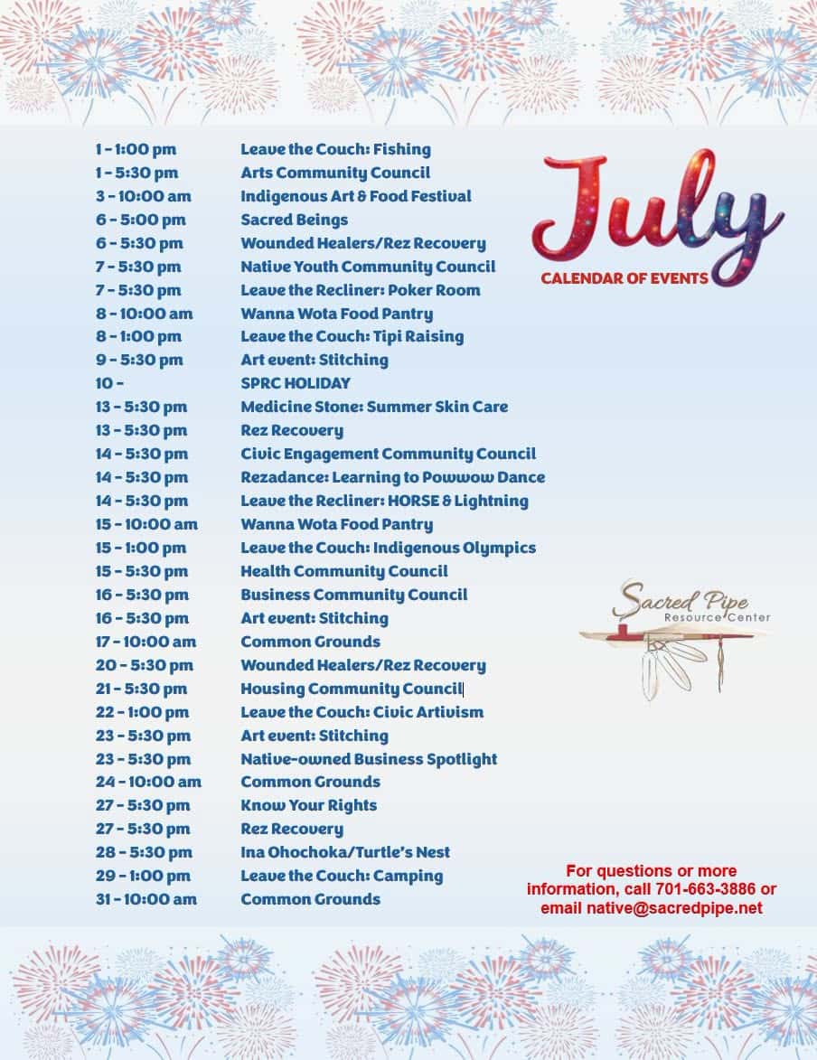 Sacred Pipe Resource Center releases July calendar of events