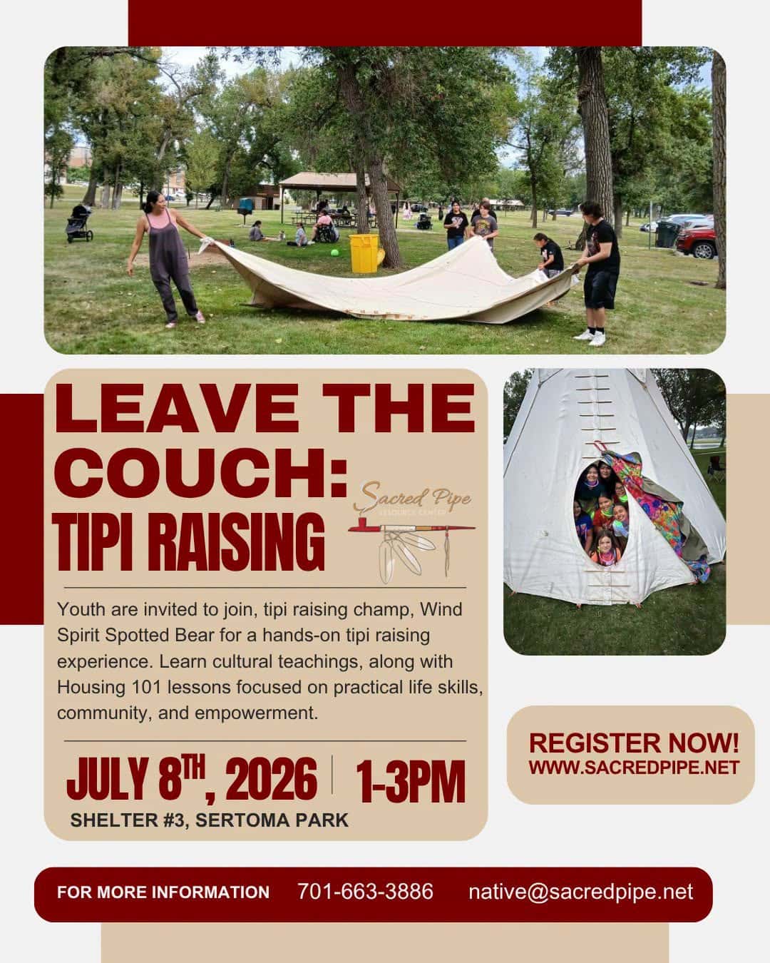 Sacred Pipe Resource Center to host youth tipi raising workshop