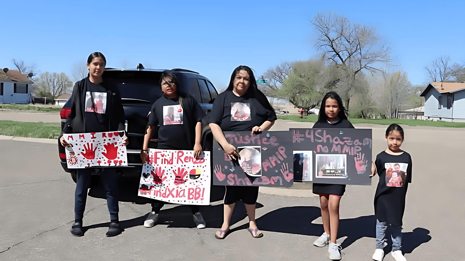 Shanna Eagle and her children at an MMIP walk McLaughlin, South Dakota, May 2025. (Photo courtesy of Shanna Eagle)