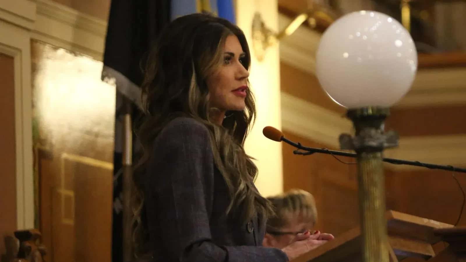 South Dakota Governor Kristi Noem is now banned from seven of the nine reservations in South Dakota. (Photo by Darsha Dodge, Rapid City Journal)