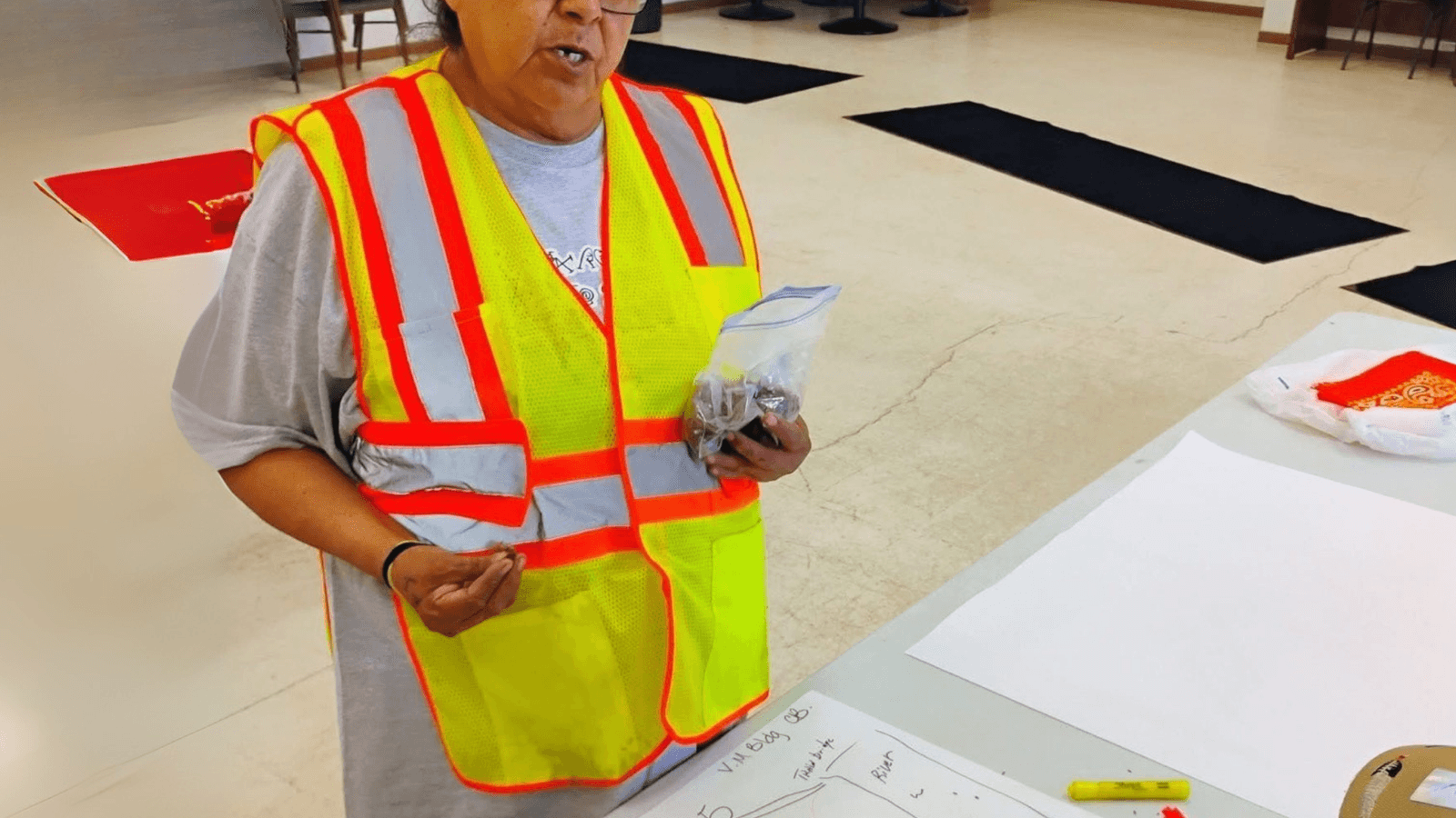 Alva Cottonwood-Gabe coordinates the search for Xia Brave Bull, May 3, 2025. (Photo credit: Swan American Horse)