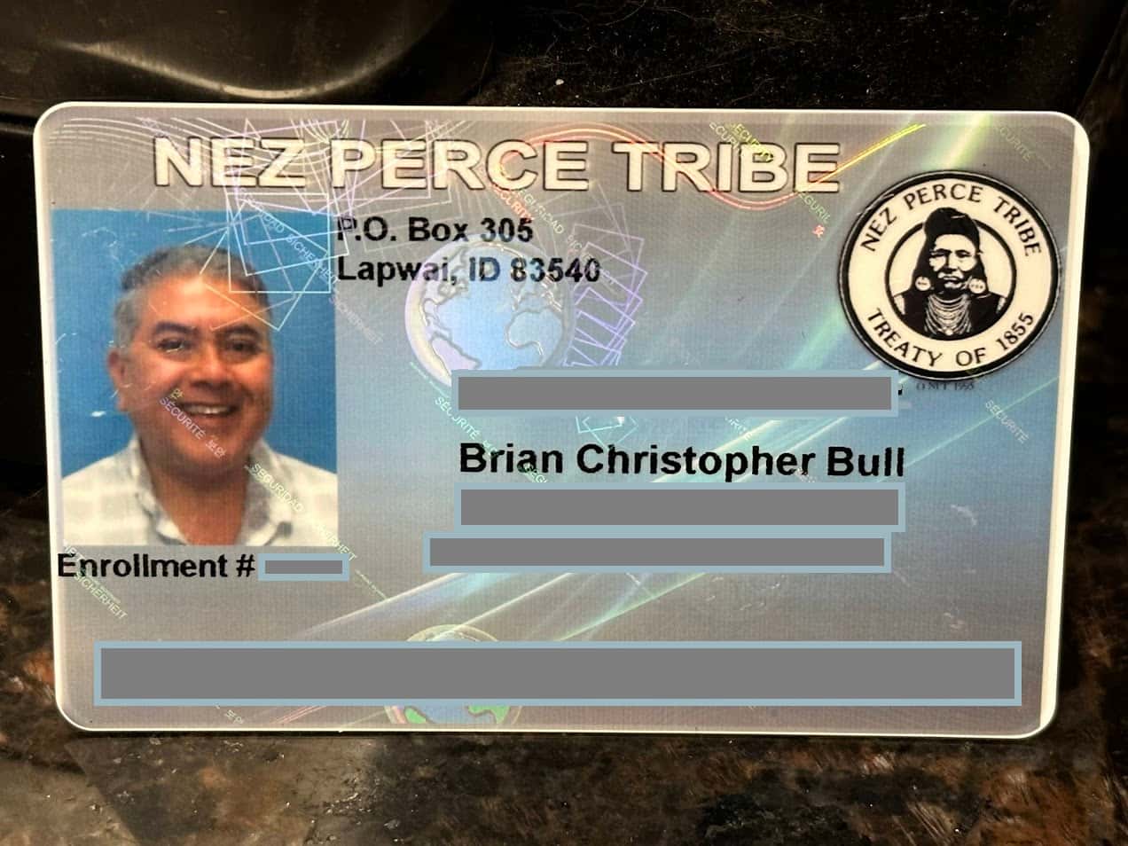 The author’s new tribal ID card, with personal information redacted.