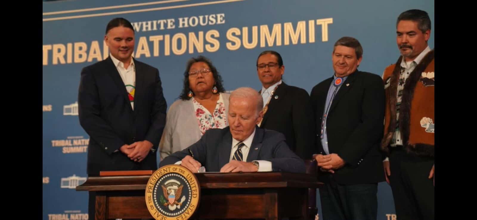 President Joe Biden signed Executive Order 14112 on Dec. 6, 2023, affirming that funding for tribal self-governance protects the “right of a people to determine their own destiny and to prosper and flourish on their own terms." (Screenshot by Adrianna Adame)
