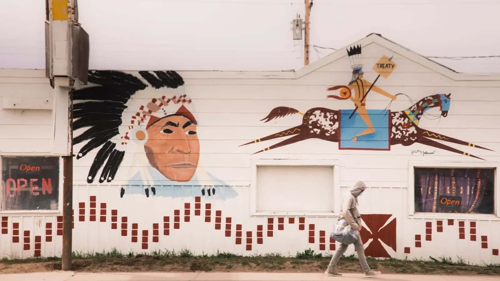 A mural on a building in Browning, Montana which is on the Blackfeet Indian Reservation (Tony Bynum | Kaiser Health News).