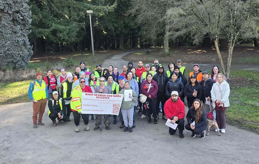 Volunteers gather for an MMIW Search & Hope Alliance Search for Daniel Alcazar, Portland, Oregon, Monday, March 17, 2025. (Photo courtesy of Kimberly Lining)