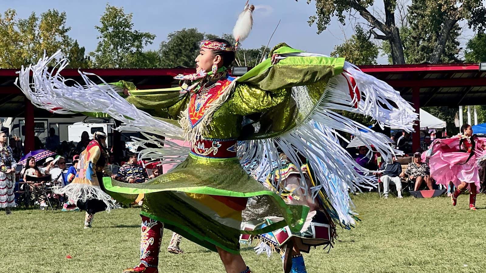 Grand Entry participants have the chance to win big money at the 54th Annual United Tribes Technical College International Powwow from Sept. 6 to 8. Pictured are competitors from last year’s event in 2023. (Photo Credit/ Jodi Spotted Bear)