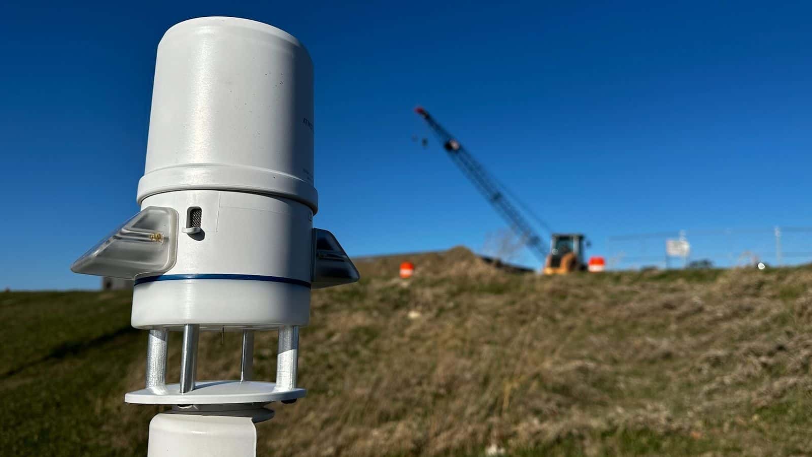 ScreenshotPavewise’s weather data gathering device GroundTruth in use at a construction site in Bismarck in 2024. (Photo provided by Byrce Wuori.)