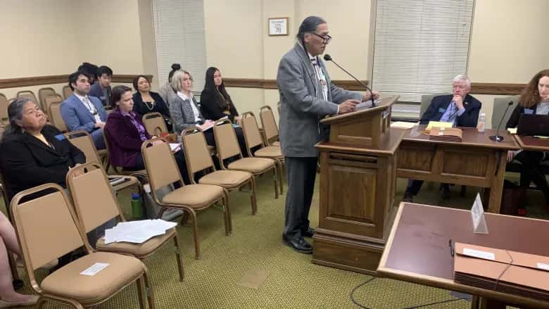 Rep. Jonathan Windy Boy, D-Box Elder, presents House Bill 317 to the House Human Services Committee on Feb. 1, 2023. (Montana Free Press)