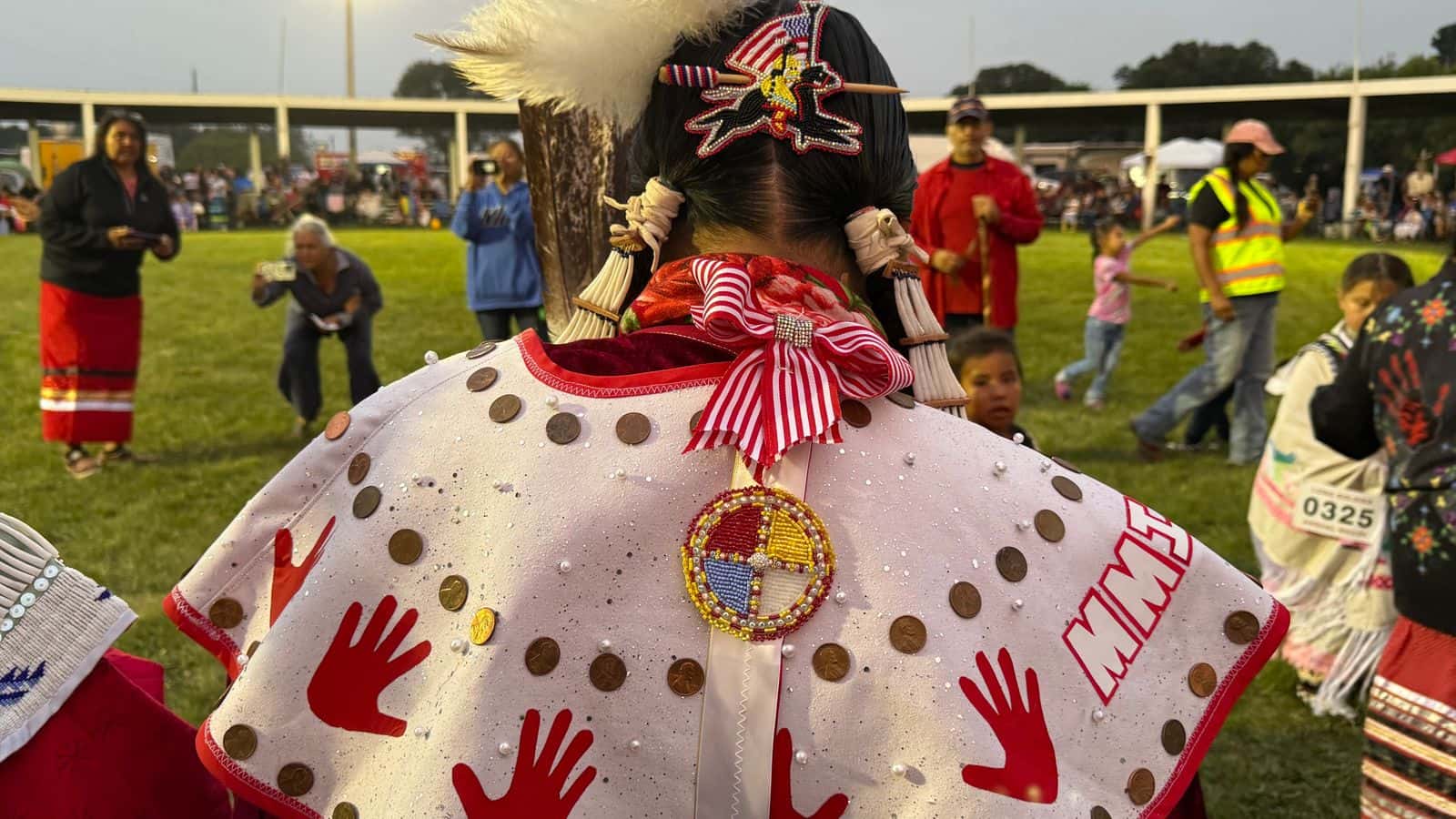 The stark red handprint is the symbol for Missing and Murdered Indigenous Relatives. (Photo credit: Jodi Rave Spotted Bear) 