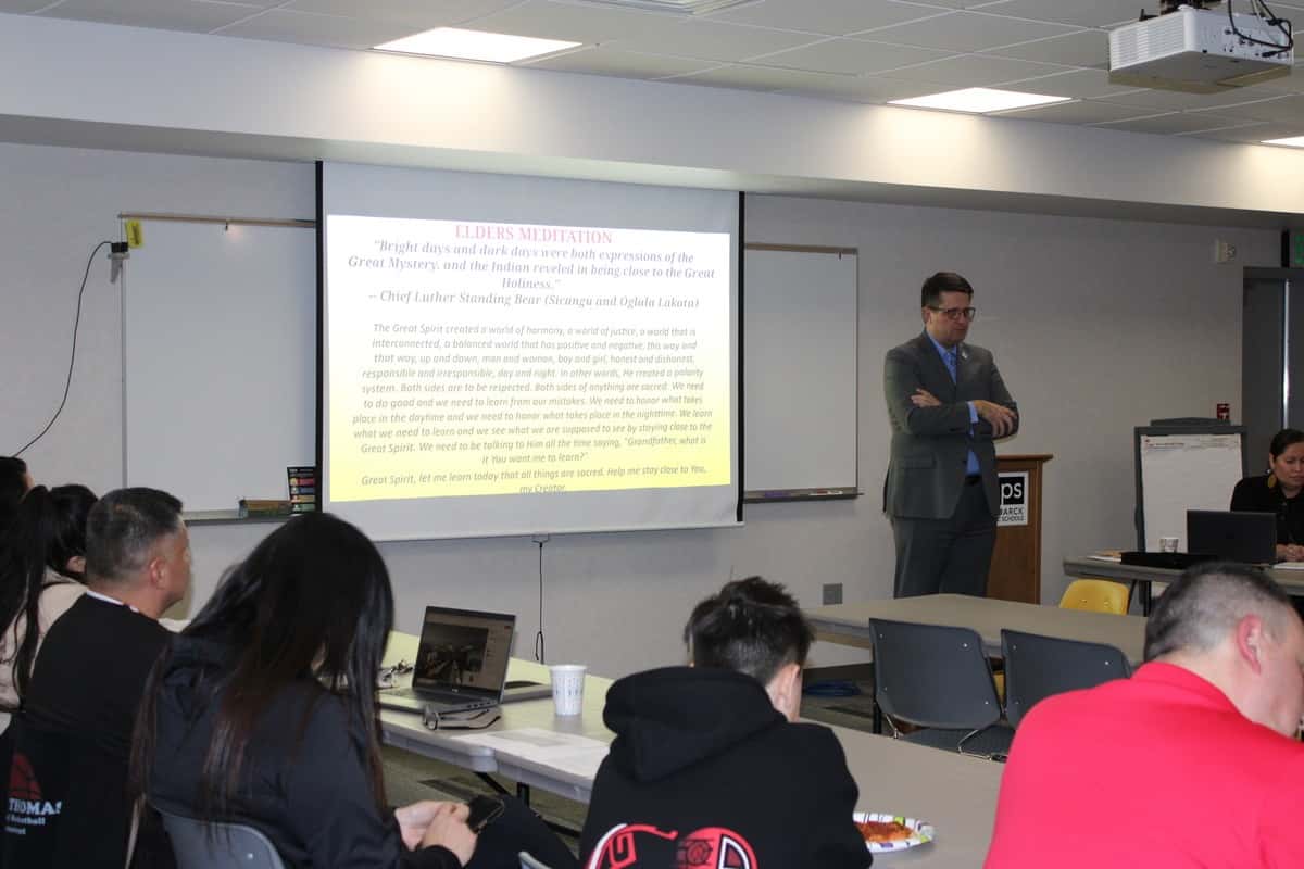 Superintendent Jeff Fastnaught agrees Bismarck Public Schools needs to prioritize rebuilding their relationship with the Indigenous Parent Advisory Committee during a Jan. 31 meeting.
(Photo credit/ Adrianna Adame)