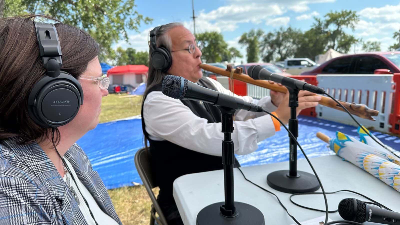 Dakota Goodhouse plays the flute during the live coverage of the event. (Sept. 6.) (Buffalo’s Fire Photo/Brian Bull)