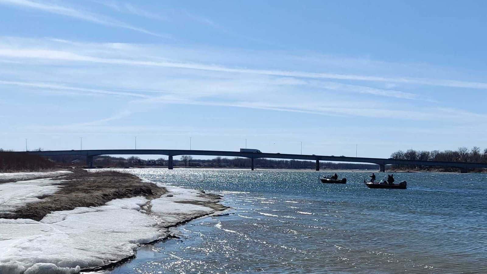 Boats search the waters for Renzo Bullhead on March 27, following reports of his disappearance.