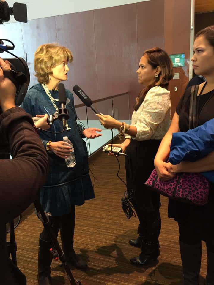 “National Native News” anchor and reporter Antonia Gonzales interviews Alaska Republican Sen. Lisa Murkowski at the Alaska Federation of Natives convention in Anchorage, Oct. 16, 2015.