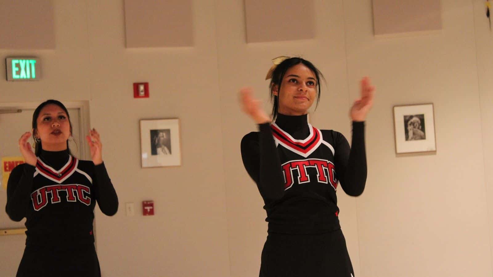 Jada Kuntz, a junior in the elementary education program, said some people doubted the cheer team would last. She is grateful for the guidance of Coach Kat Kelley and is proud of her team members for preserving through their first year. (Photo credit/ Adrianna Adame)