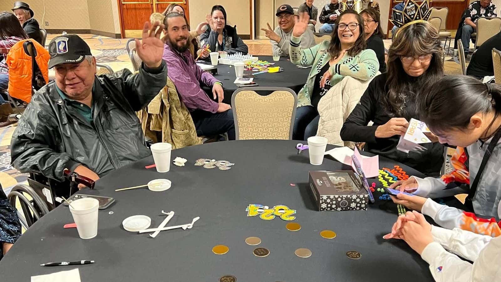 This year Sacred Pipe Resource Center promises games and puzzles for all ages to enjoy. Pictured are attendees from last year's inaugural event on Dec. 31, 2023. (Photo credit Adrianna Adame)