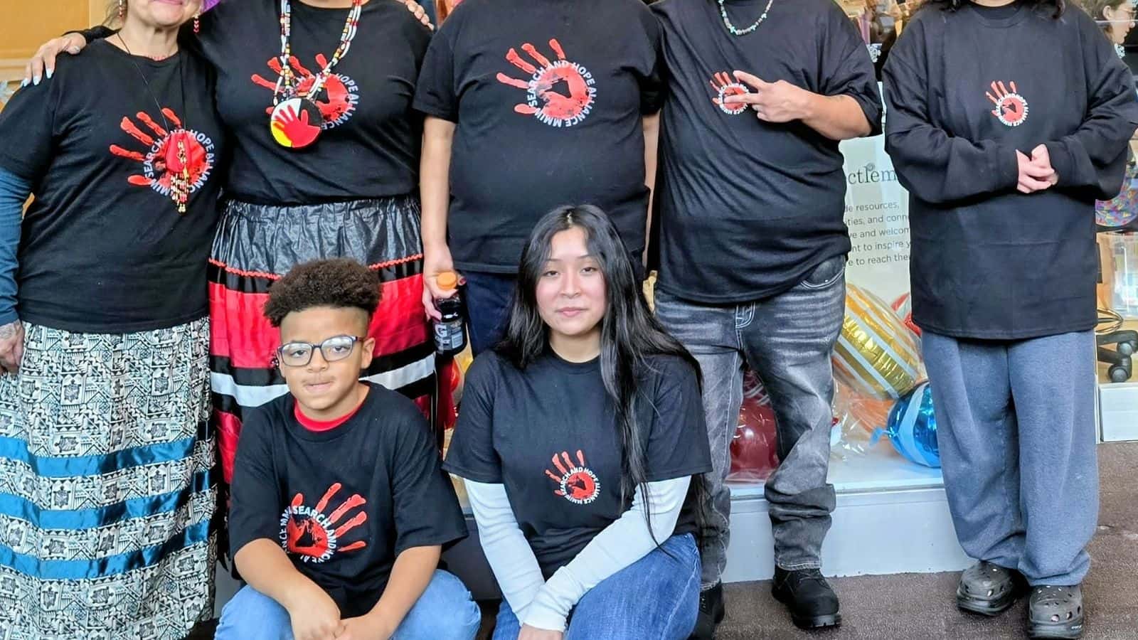 The Community Giveback event between MMIW Search & Hope Alliance and Project Lemonade benefited foster youth and generated donations of socks, hats and stuffed animals, Portland, Oregon, Saturday, Dec. 13, 2025. From L to R: Sandra Hernandez, Kimberly Lining, Kristina Slim, Leonel Jakob-Hawk Estel, 
Russell Slim, Kaedense Hawk Estel, Rubi Hernandez. (Photo courtesy of  Kimberly Lining)