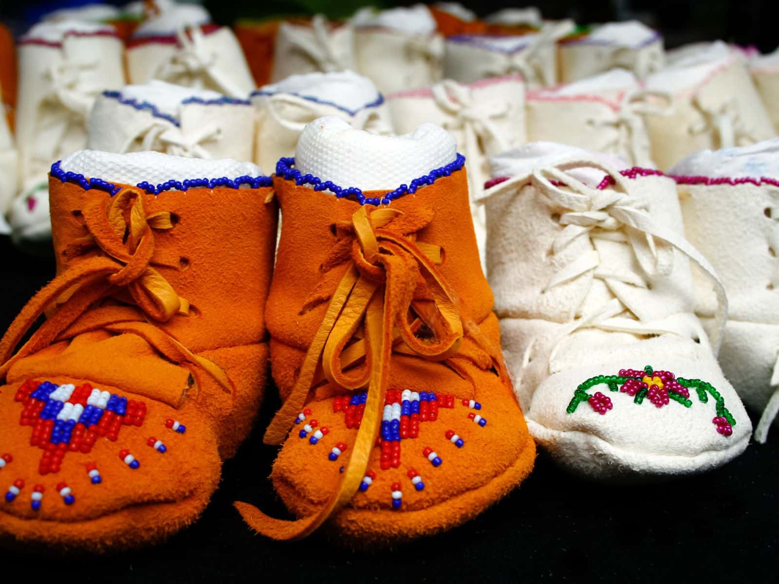 Native American suede childrens moccasins with beading.