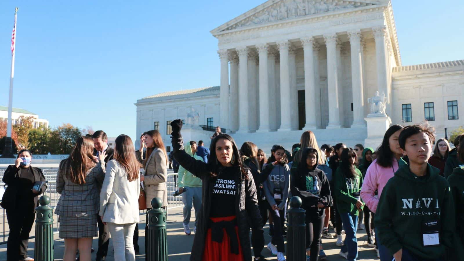 Lycia Maddocks of the National Council for Urban Indian Health stands with other demonstrators in support of ICWA. Photo by Rosemary Stephens. (for fact checking purposes/more info: https://ncuih.org/about/staff/)