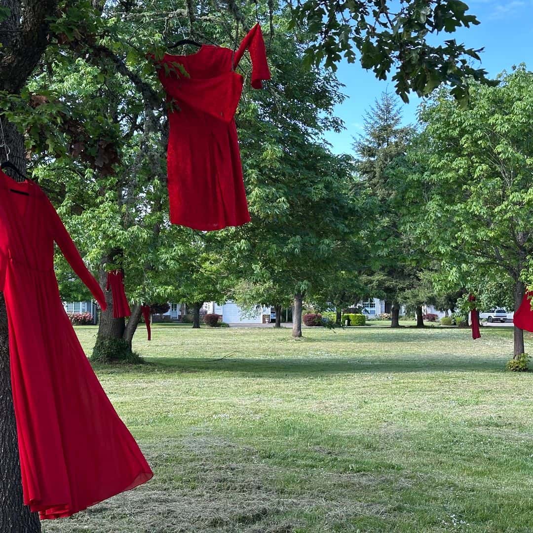 Red dresses hanging