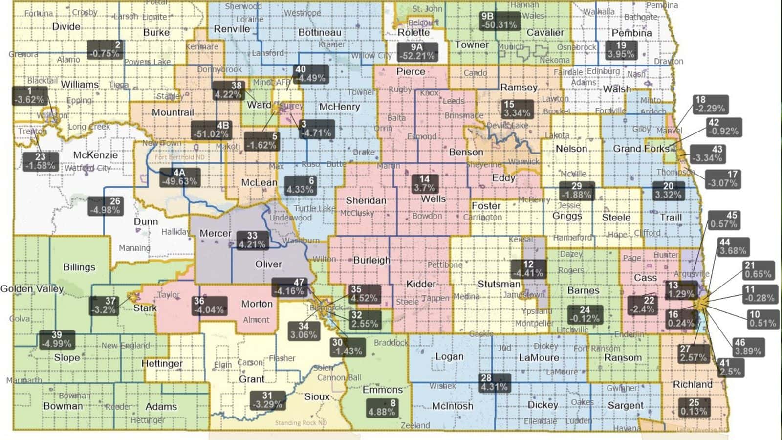 Proposed new district boundaries created by the North Dakota Redistricting Committee would create subdistricts for the Fort Berthold and Turtle Mountain reservations. HB 1504 cleared the House on Tuesday. It goes to the Senate floor Wednesday.