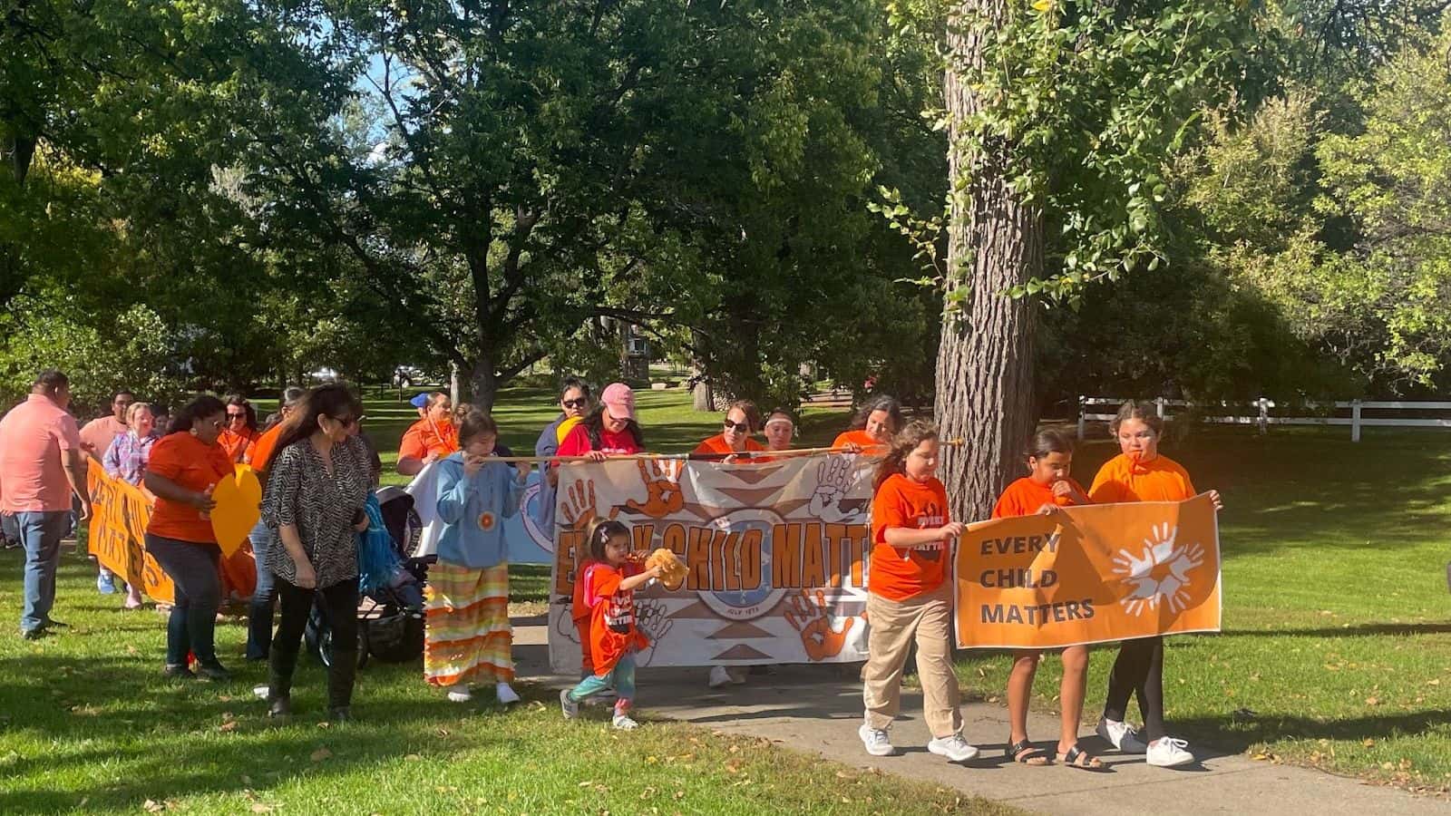 Community members across North Dakota joined in a memorial walk on Sept. 30, 2023, to honor survivors of Indian boarding schools and remember the children who never made it home. (Photo credit/ Adrianna Adame)
