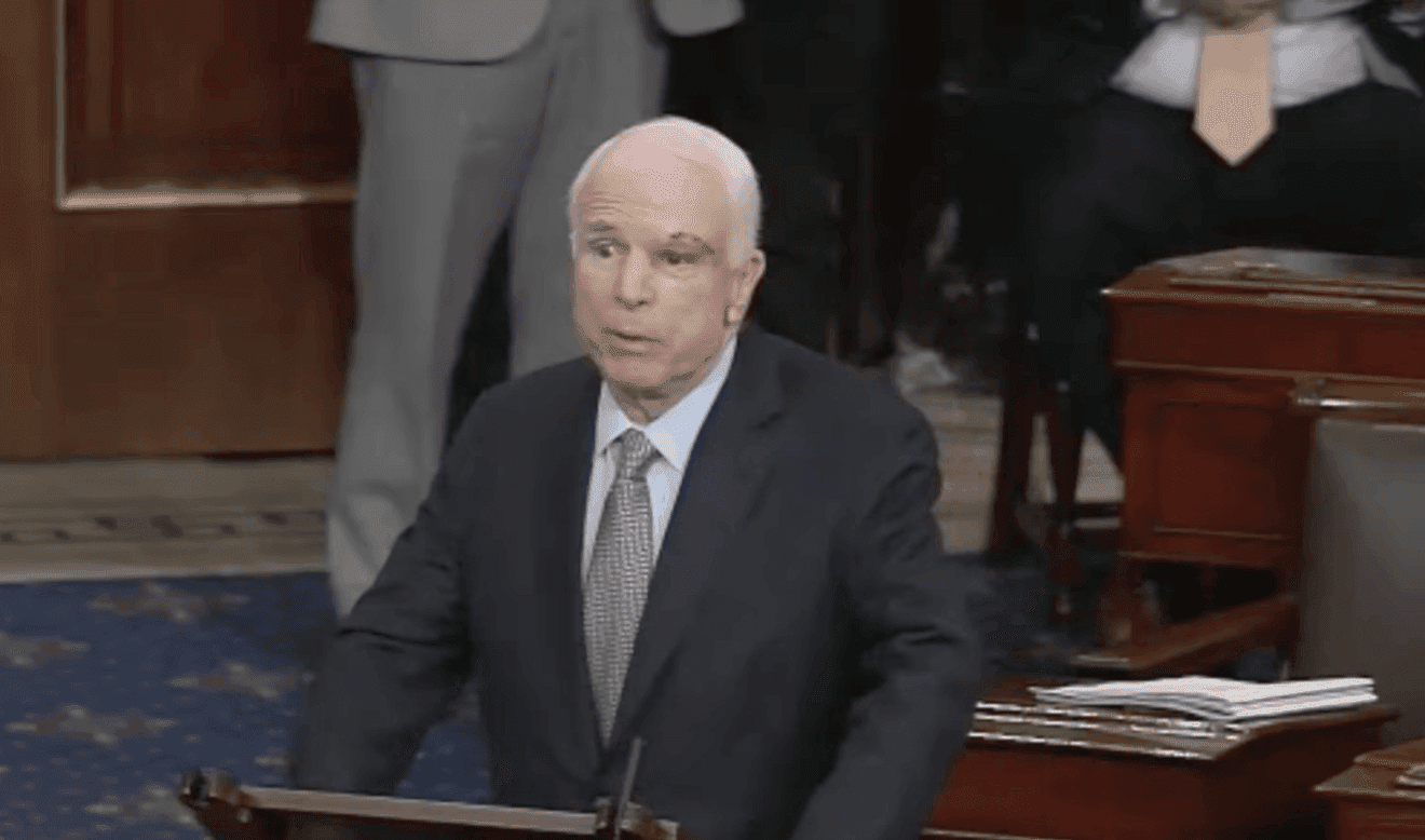 Sen. John McCain votes yes on the Senate’s Motion to Proceed, then attacks the process, only to vote yes on the first bill that failed his test of regular order. Quite a day. (Photo via Senate video)