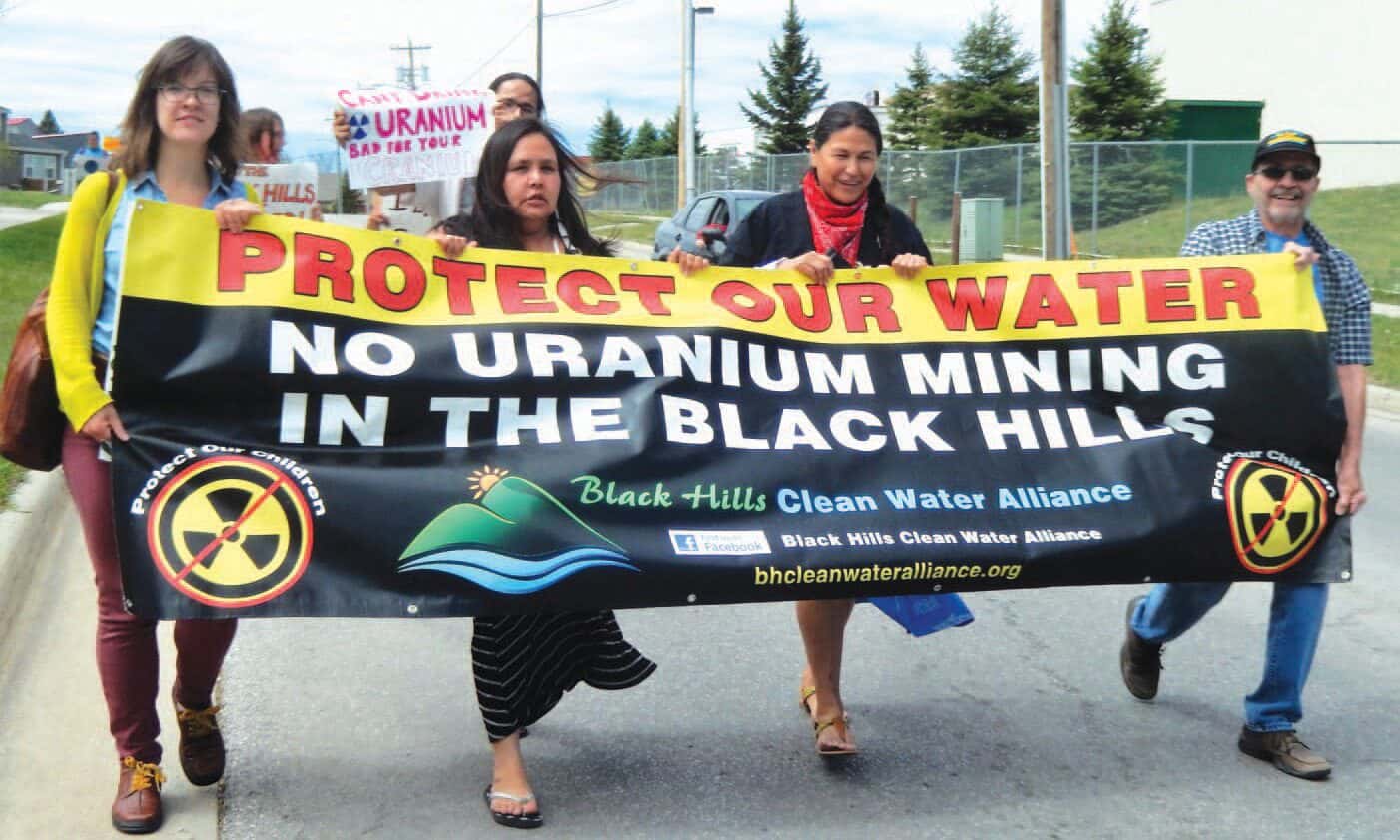 A march led up to EPA hearings on Black Hills water permits for uranium mining held in May 2017 in Rapid City, S.D.  Out of 80 speakers, only two testified in favor of granting the permits. (Photo credit/ Talli Nauman)