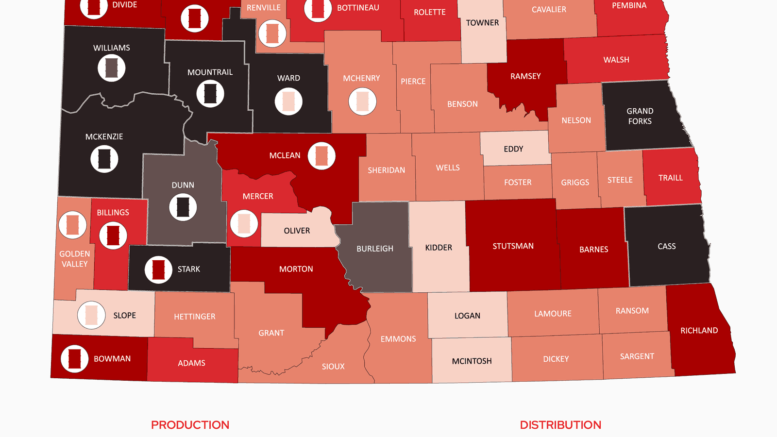 The Fort Berthold Reservation waterfront counties of Dunn, McKenzie and Mountrail are the most productive contributors to the state’s oil tax base.