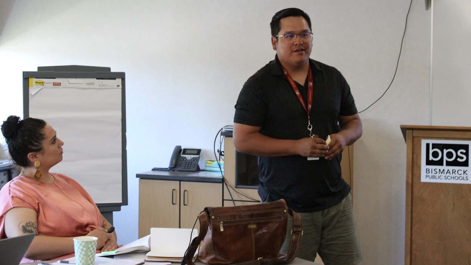 Josh Standing Elk, BPS’s former curriculum and instruction specialist, highlighted the importance of cultural activities and community engagement at the meeting on June 12. (Photo credit/ Adrianna Adame)