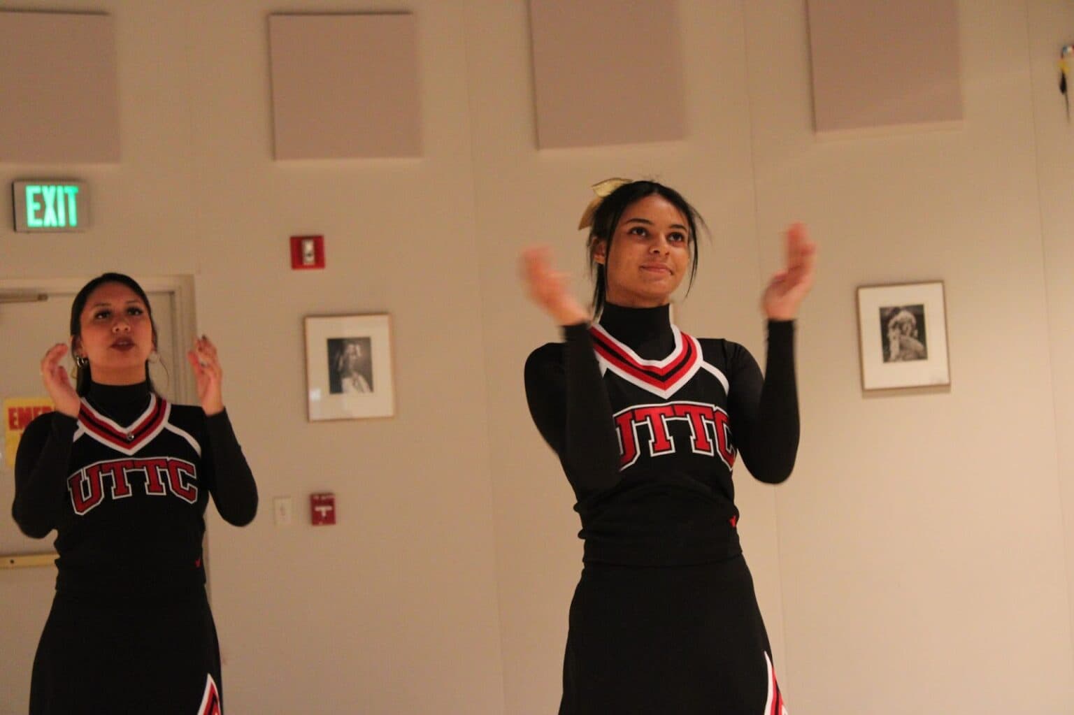 Jada Kuntz, a junior in the elementary education program, said some people doubted the cheer team would last. She is grateful for the guidance of Coach Kat Kelley and is proud of her team members for preserving through their first year. (Photo credit/ Adrianna Adame)