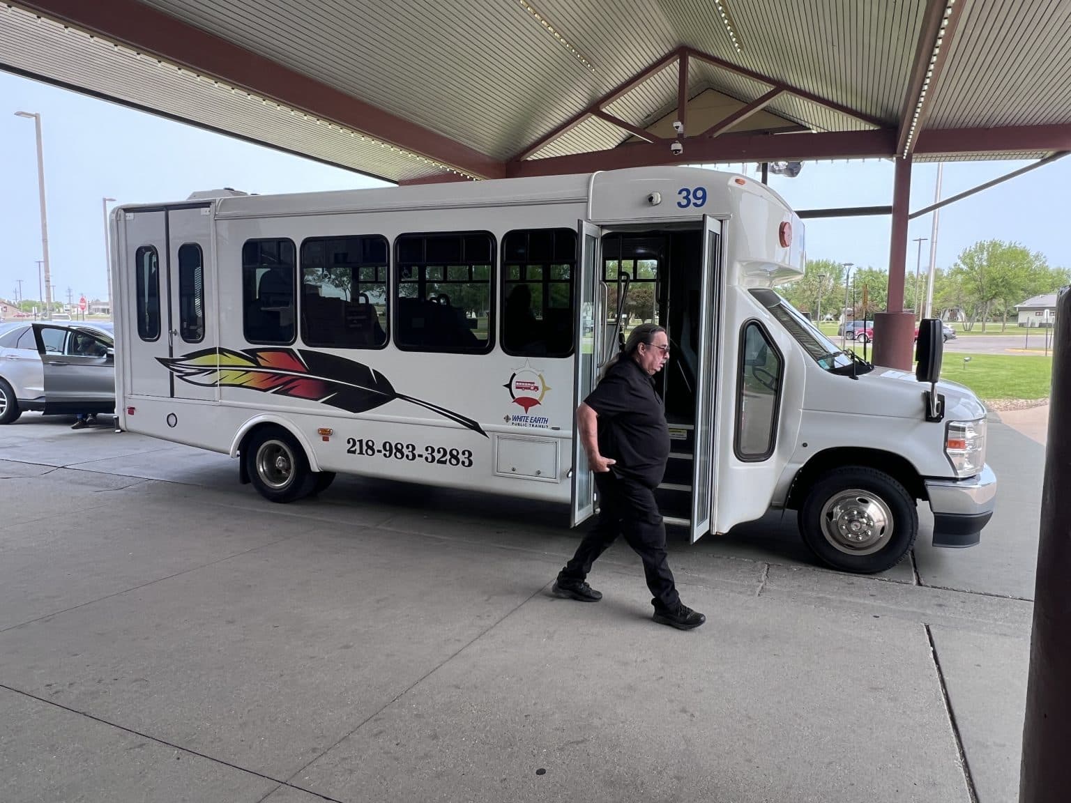 A White Earth public transit bus picks up passengers at the Shooting Star Casino on Friday, May 30.