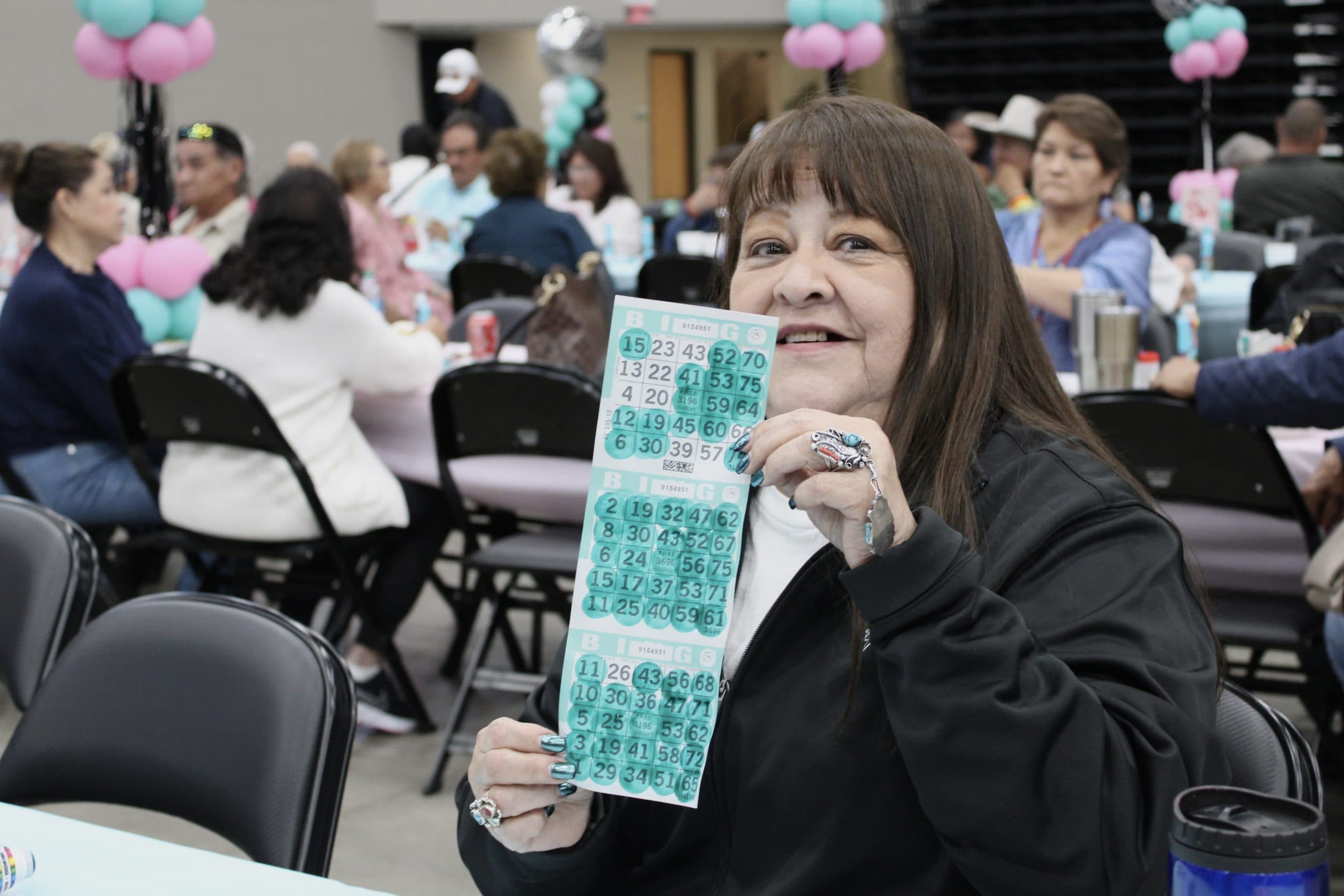 Dinah Belgarde was the first to cover every space on her bingo card in the second round of blackout bingo. She won $3,000.
