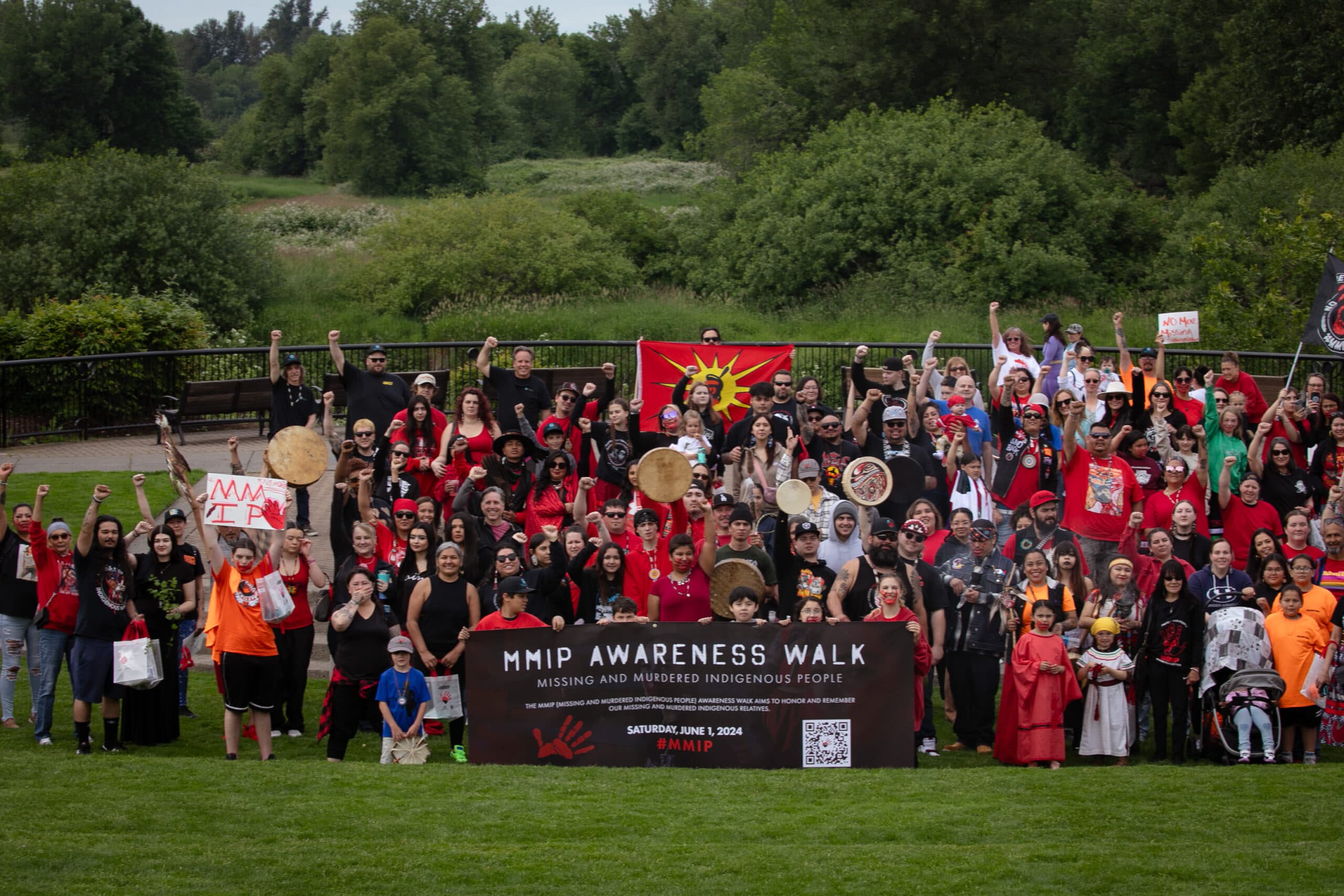 MMIP/MMIW activists pause for a group photo at Salem’s Riverfront Park on June 1, 2024. 
