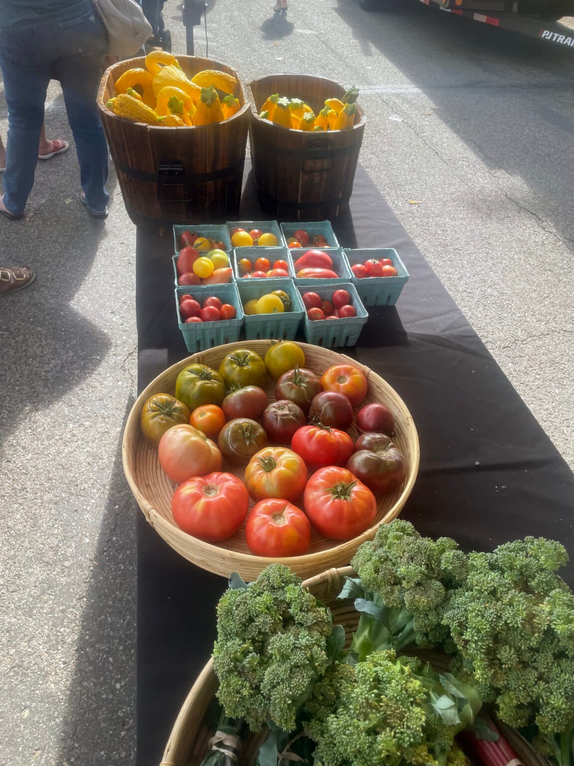 UTTC students sold summer squash, tomatoes and broccoli, Aug. 9, 2025. (Photo credit: Scott Grandi-Hill)