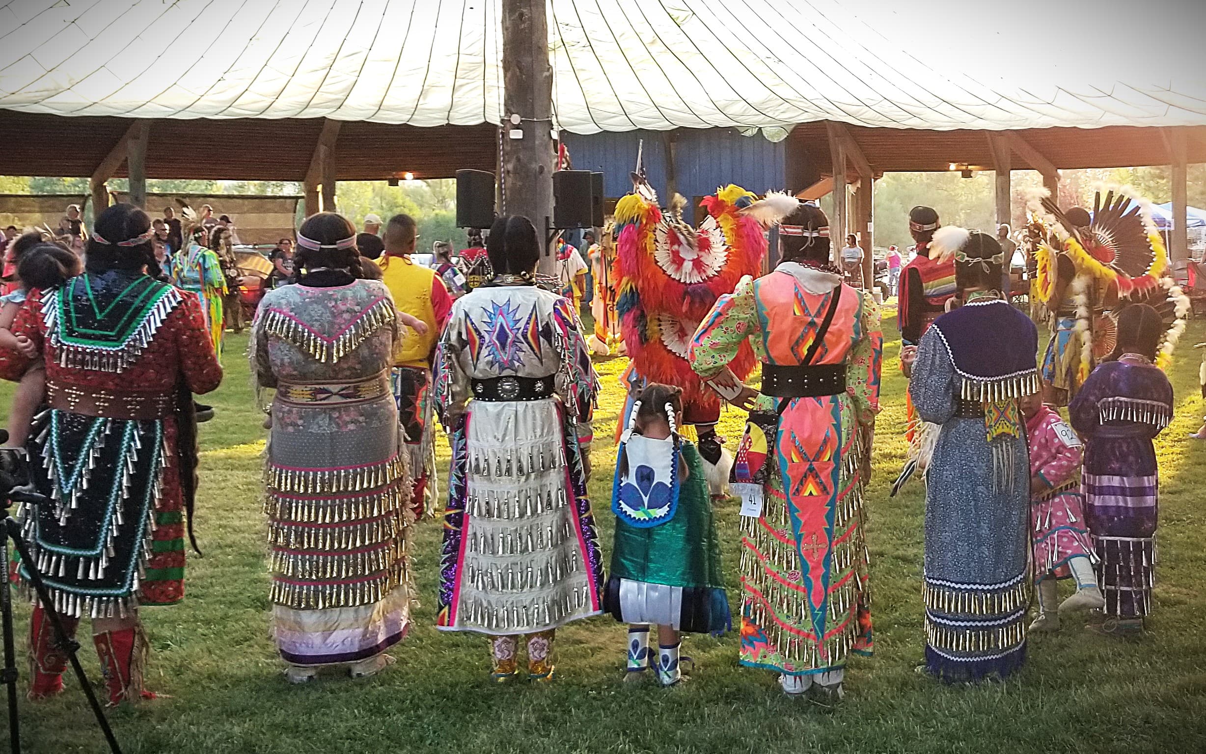 A large group of dancers assemble at the Tamkaliks cultural gathering, Monday, July 21, 2025, in southeastern Oregon. 