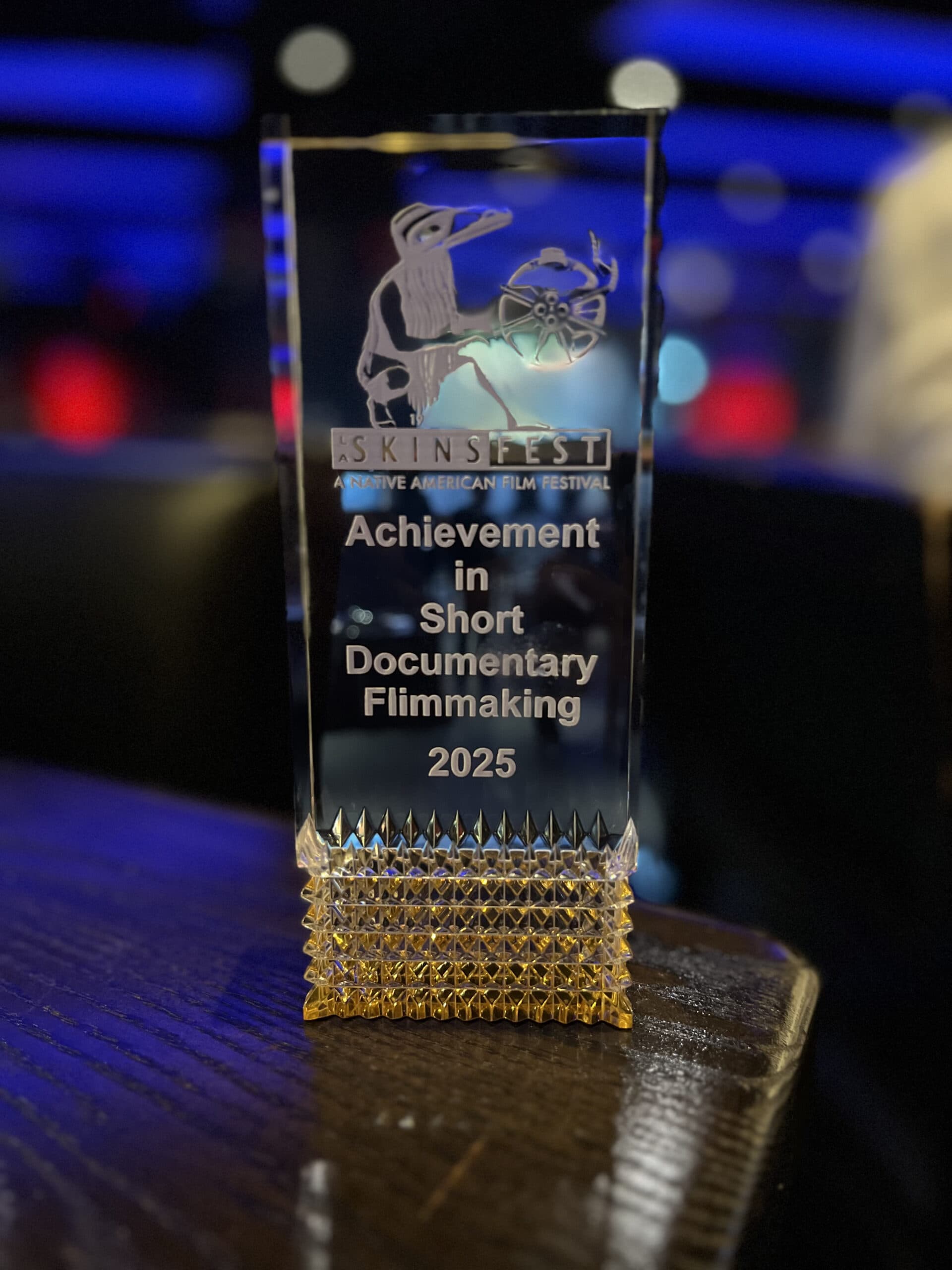 Justin Deegan received the 2025 Achievement in Short Documentary Filmmaking award for his film “Waabishki (White) Mashkode-bizhiki (Bison)” at the LA Skins Fest, Los Angeles, California, Sunday, Nov. 23, 2025.