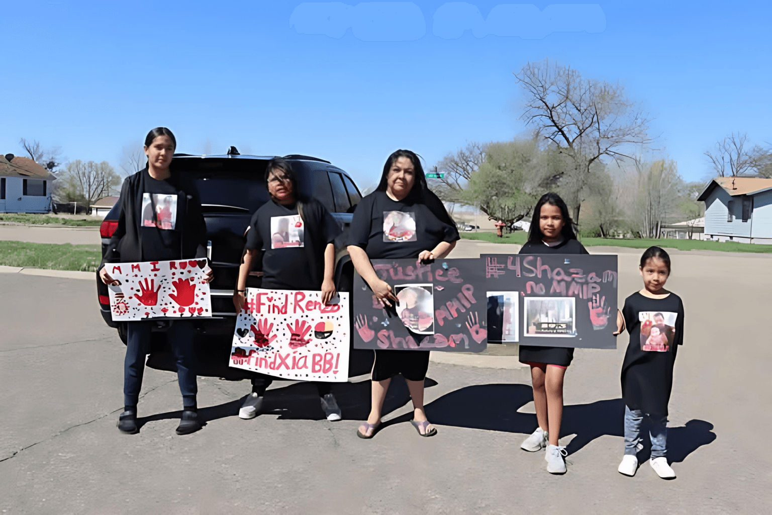 Shanna Eagle and her children at an MMIP walk McLaughlin, South Dakota, May 2025. (Photo courtesy of Shanna Eagle)