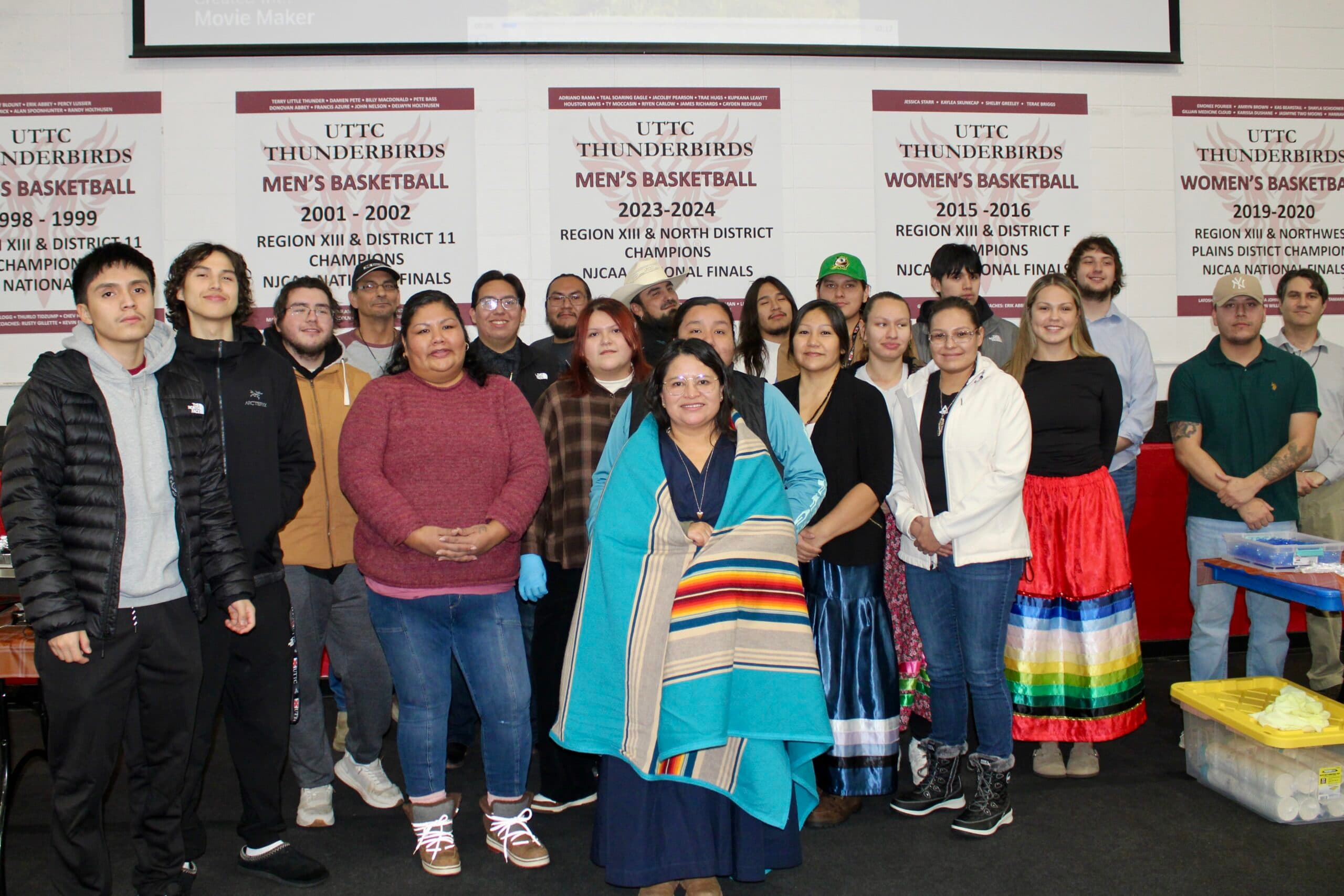 UTTC sustainable agriculture students gifted Sonia Ciaverella with a quilt, Bismarck, North Dakota, Tuesday, Nov. 25, 2025. Ciaverella is the food sovereignty coordinator and professor who organized the “Taste the Earth” event.